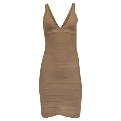 Herve Leger Bodycon Dress In Gold Rayon In Brown