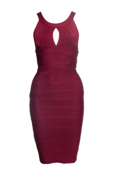 Herve Leger , Bodycon Dress With Open Split In Burgundy