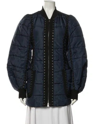 Pre-owned Herve Leger Bomber Jacket In Blue