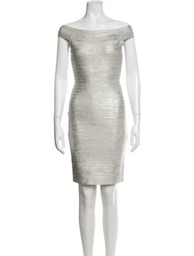 Pre-owned Herve Leger Bridget Mini Dress In Grey