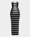Herve Leger Cameron Strapless Abstract Striped Gown In Black Alabaster Combo