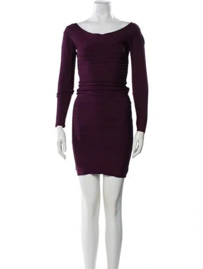 Pre-owned Herve Leger Candice Mini Dress In Burgundy