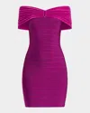 Herve Leger Celine Off-the-shoulder Bandage Mini Dress In Dark Orchid
