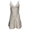 Herve Leger Chevron V-neck Mini Dress In White And Brown Rayon In White