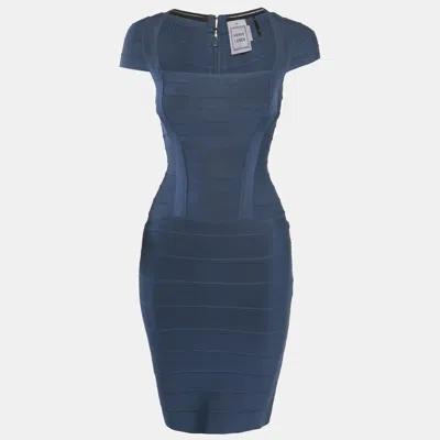 Pre-owned Herve Leger China Blue Bandage Mini Dress Xs