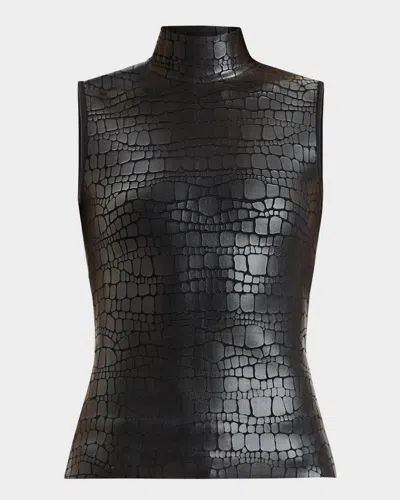 HERVE LEGER CLARICE MOCK-NECK CROC-EMBOSSED SLEEVELESS TOP