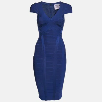 Pre-owned Herve Leger Cobalt Blue Bandage Knit Jersey Layton Dress Xs