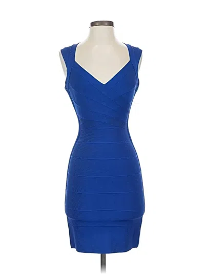 Pre-owned Herve Leger Cocktail Dress In Blue
