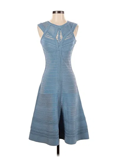 Pre-owned Herve Leger Cocktail Dress In Blue