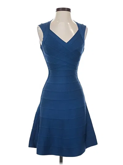 Pre-owned Herve Leger Cocktail Dress In Blue