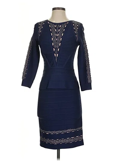 Pre-owned Herve Leger Cocktail Dress In Blue