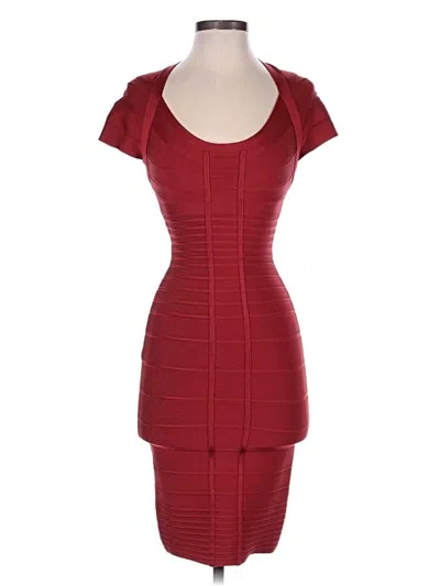 Pre-owned Herve Leger Cocktail Dress In Red
