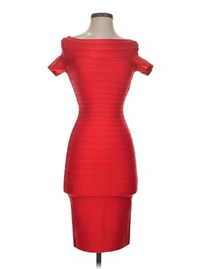 Pre-owned Herve Leger Cocktail Dress In Red