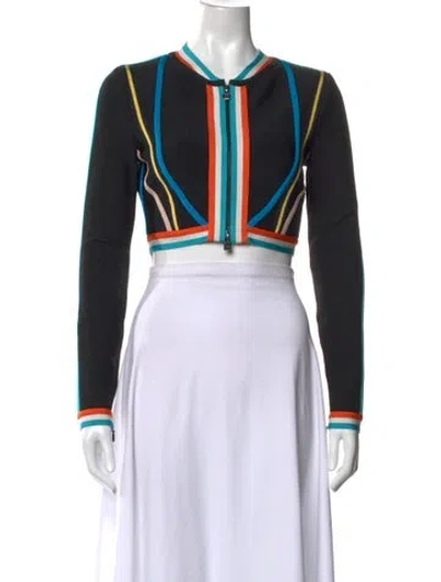 Pre-owned Herve Leger Colorblock Pattern Crew Neck Crop Top In Black/blue/orange