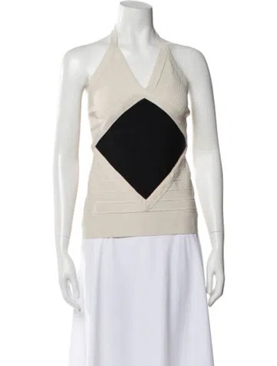 Pre-owned Herve Leger Colorblock Pattern Halterneck Top In Neutral