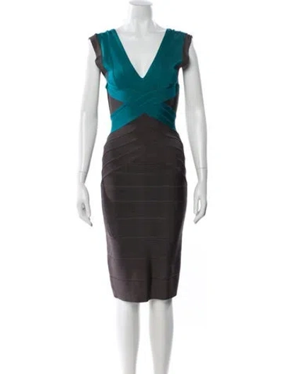 Pre-owned Herve Leger Colorblock Pattern Knee-length Dress In Gray