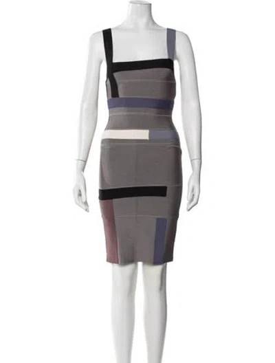 Pre-owned Herve Leger Colorblock Pattern Knee-length Dress In Neutral