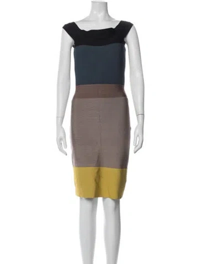 Pre-owned Herve Leger Colorblock Pattern Knee-length Dress In Neutrals