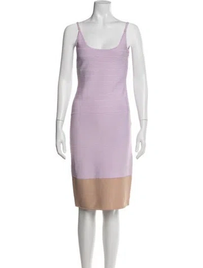Pre-owned Herve Leger Colorblock Pattern Knee-length Dress In Purple