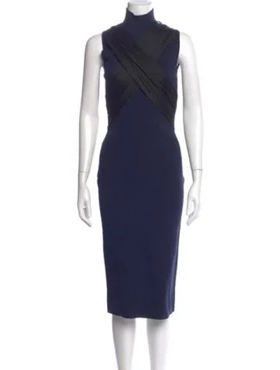 Pre-owned Herve Leger Colorblock Pattern Midi Length Dress In Blue