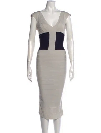 Pre-owned Herve Leger Colorblock Pattern Midi Length Dress In Neutral