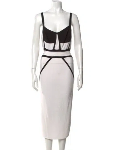 Pre-owned Herve Leger Colorblock Pattern Midi Length Dress In Neutral
