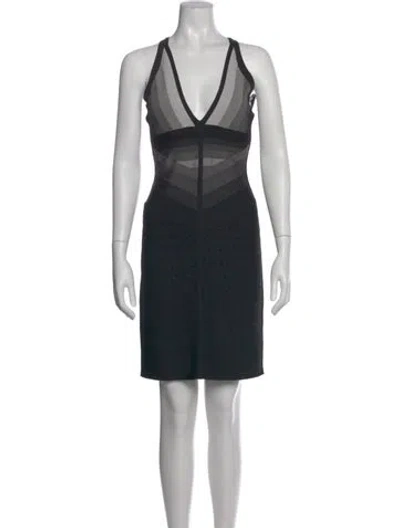 Pre-owned Herve Leger Colorblock Pattern Mini Dress In Black