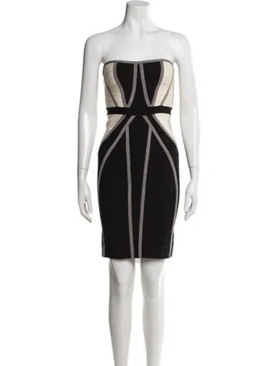 Pre-owned Herve Leger Colorblock Pattern Mini Dress In Black