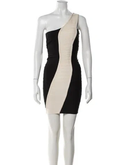 Pre-owned Herve Leger Colorblock Pattern Mini Dress In Black