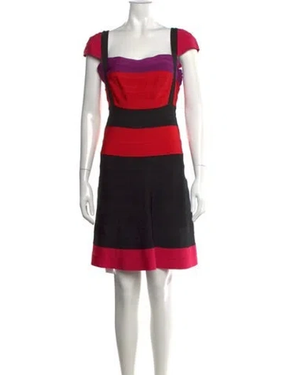 Pre-owned Herve Leger Colorblock Pattern Mini Dress In Black