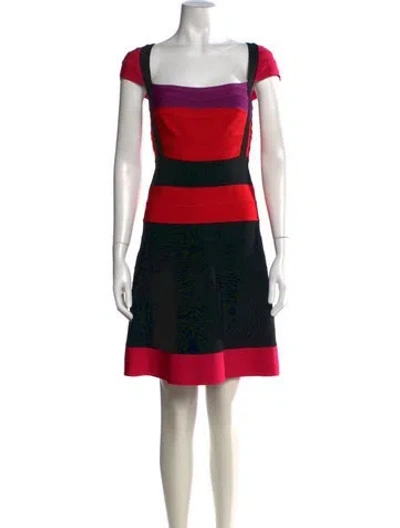Pre-owned Herve Leger Colorblock Pattern Mini Dress In Black