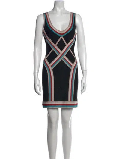 Pre-owned Herve Leger Colorblock Pattern Mini Dress In Black