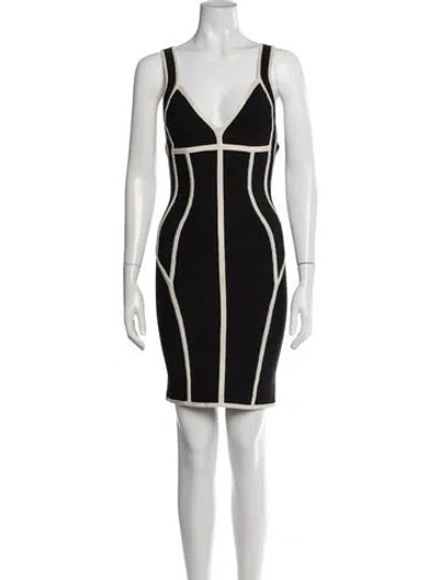 Pre-owned Herve Leger Colorblock Pattern Mini Dress In Black
