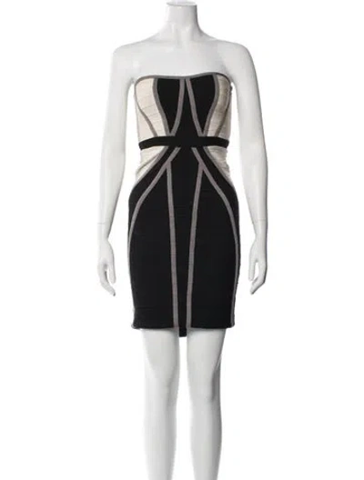 Pre-owned Herve Leger Colorblock Pattern Mini Dress In Black