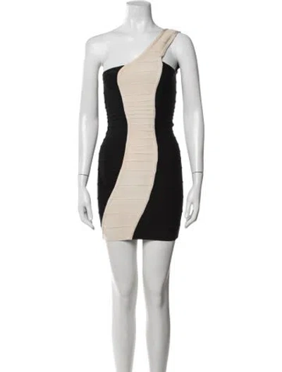 Pre-owned Herve Leger Colorblock Pattern Mini Dress In Black