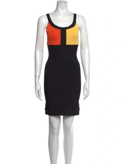 Pre-owned Herve Leger Colorblock Pattern Mini Dress In Black