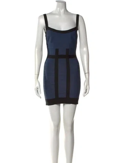 Pre-owned Herve Leger Colorblock Pattern Mini Dress In Black/blue