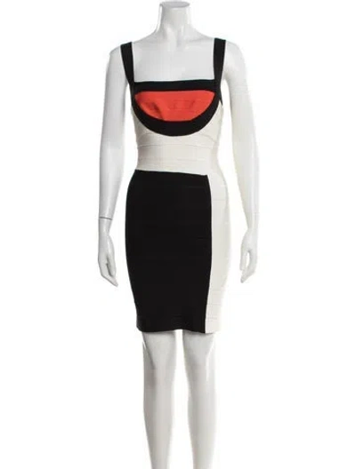 Pre-owned Herve Leger Colorblock Pattern Mini Dress In Black/neutrals