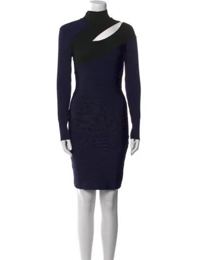 Pre-owned Herve Leger Colorblock Pattern Mini Dress In Blue