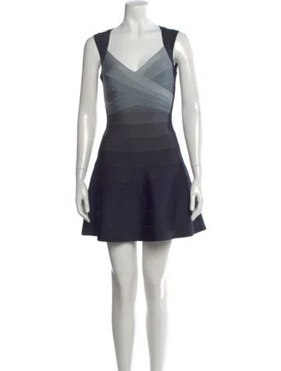 Pre-owned Herve Leger Colorblock Pattern Mini Dress In Blue