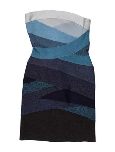 Pre-owned Herve Leger Colorblock Pattern Mini Dress In Blue