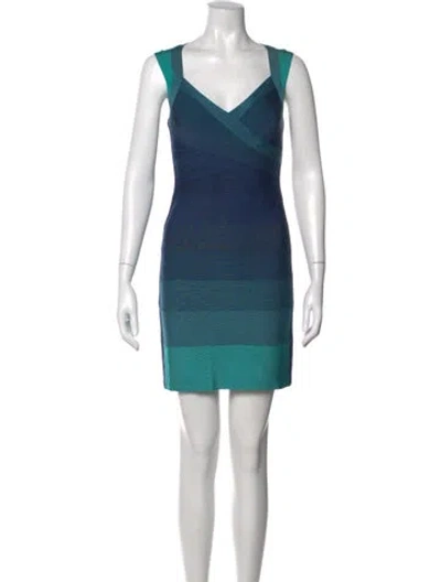 Pre-owned Herve Leger Colorblock Pattern Mini Dress In Blue