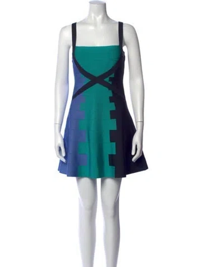 Pre-owned Herve Leger Colorblock Pattern Mini Dress In Blue