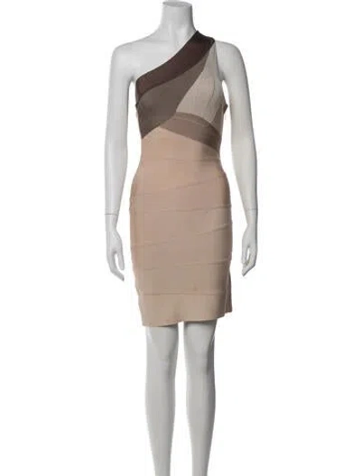 Pre-owned Herve Leger Colorblock Pattern Mini Dress In Brown/neutrals