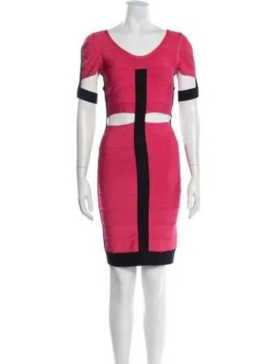 Pre-owned Herve Leger Colorblock Pattern Mini Dress In Burgundy