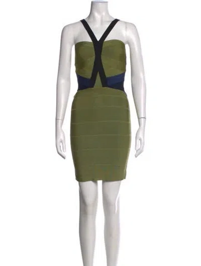Pre-owned Herve Leger Colorblock Pattern Mini Dress In Green