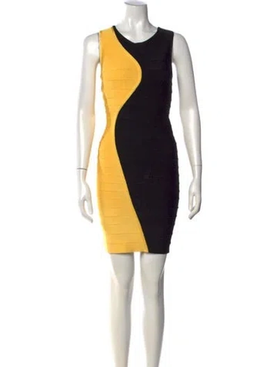 Pre-owned Herve Leger Colorblock Pattern Mini Dress In Multi