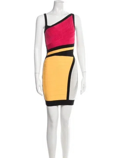 Pre-owned Herve Leger Colorblock Pattern Mini Dress In Multi