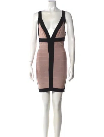 Pre-owned Herve Leger Colorblock Pattern Mini Dress In Neutral