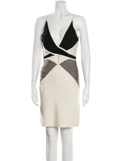 Pre-owned Herve Leger Colorblock Pattern Mini Dress In Neutral